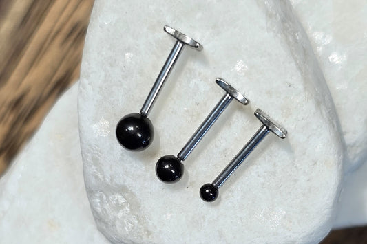 Black Round Bead Titanium Threadless Earring