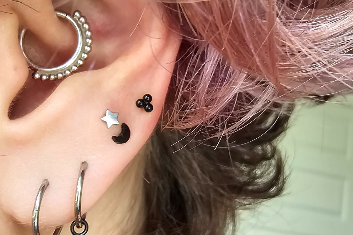 Titanium Tribead Threadless Earring