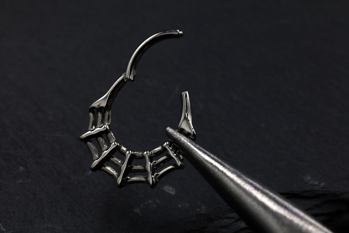 Titanium Spider Web Hoop Earring