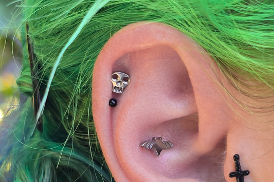 Skull Face Titanium Threadless Earring