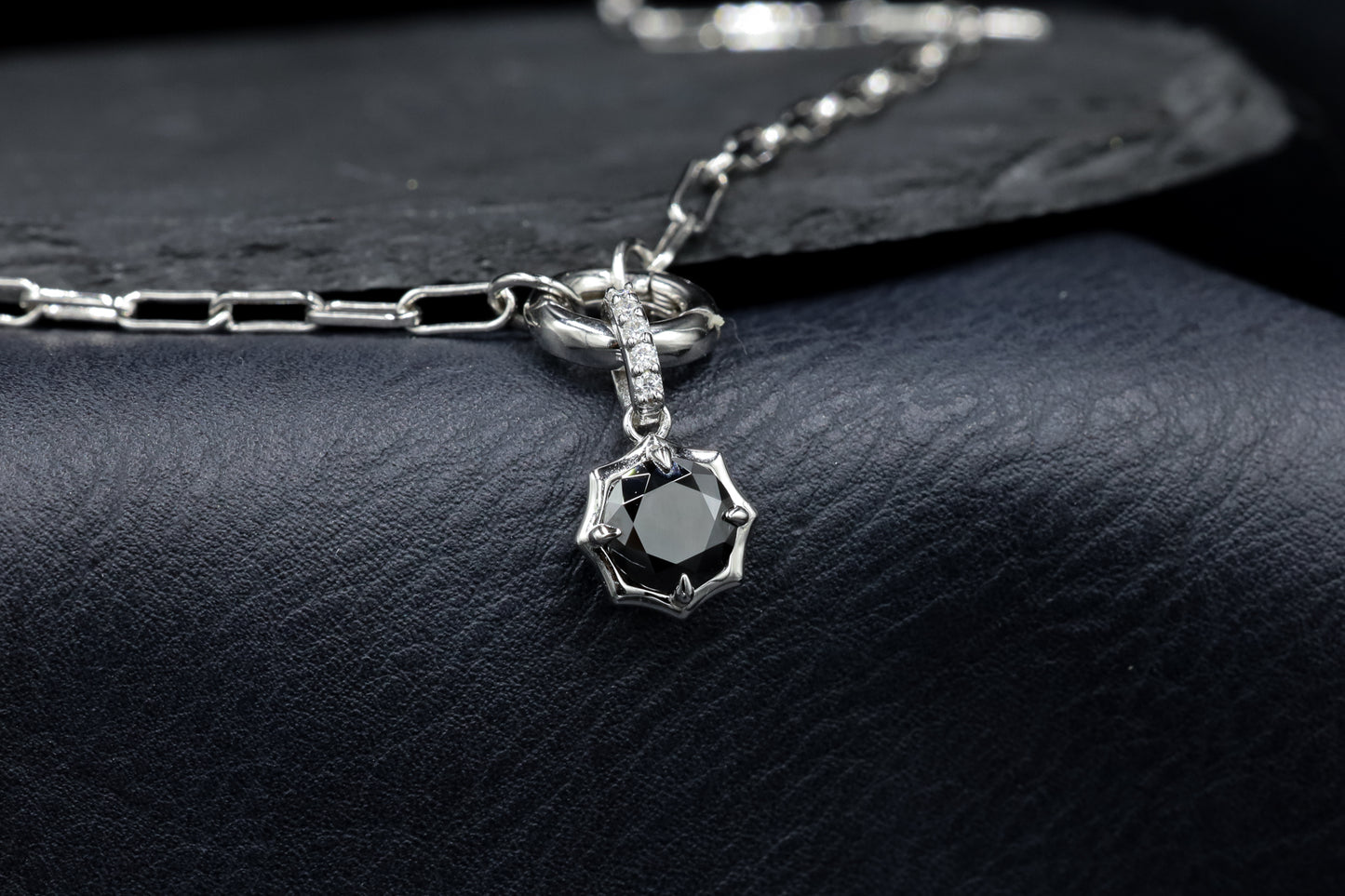 Black Moissanite Sun Pendant Chain Necklace