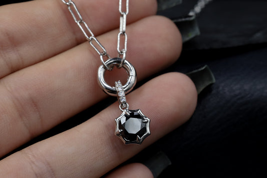 Black Moissanite Sun Pendant Chain Necklace