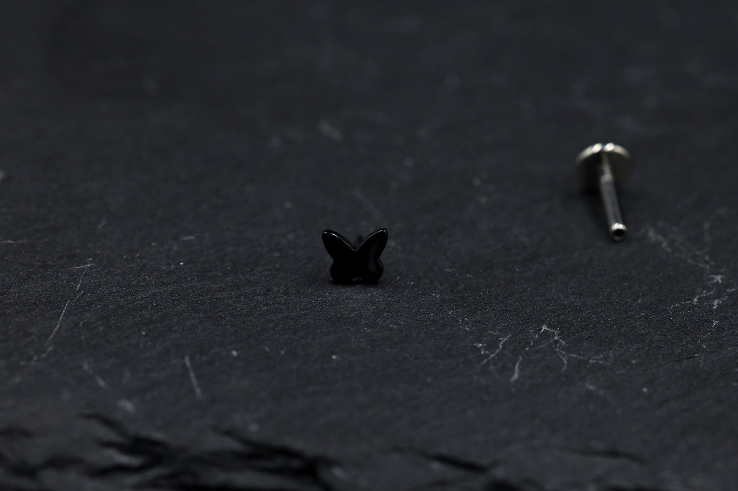 Little Black Butterfly Titanium Threadless Earring