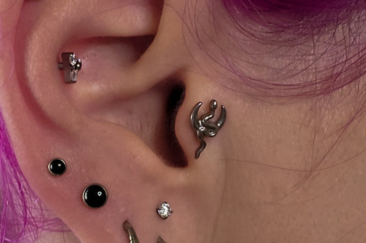 Titanium Snake Moon Threadless Earring