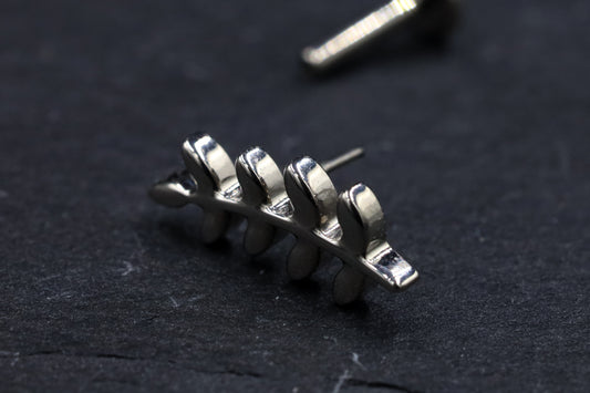 Curved Leaf Branch Titanium Threadless Earring