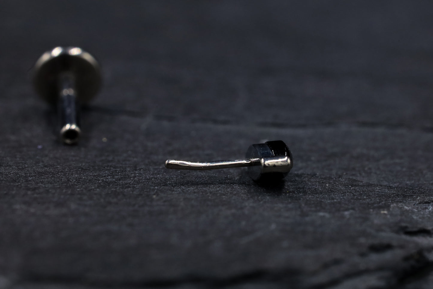 Black Onyx Marquise Titanium Threadless Earring