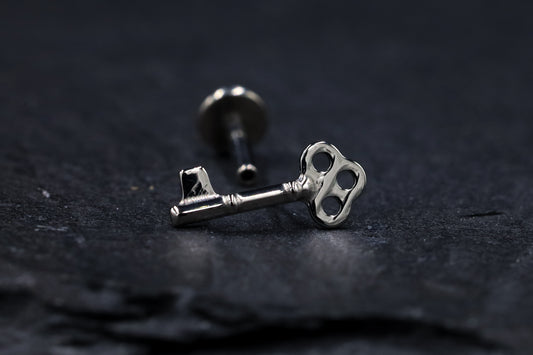 Antique Key Titanium Threadless Earring