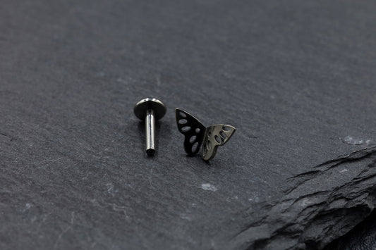3D Black Butterfly Titanium Threadless Earring