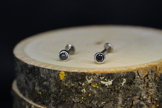 Medium Black Moissanite and White Gold Threadless Earring