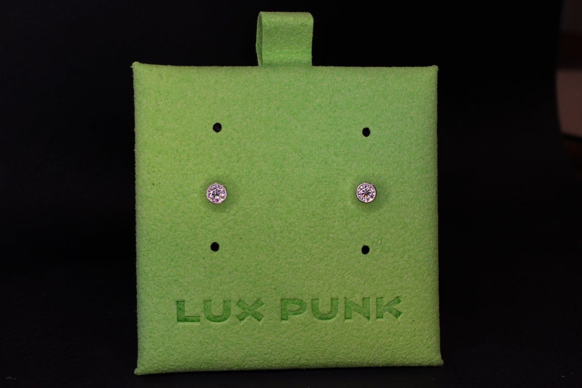 Large Moissanite and White Gold Threadless Earring