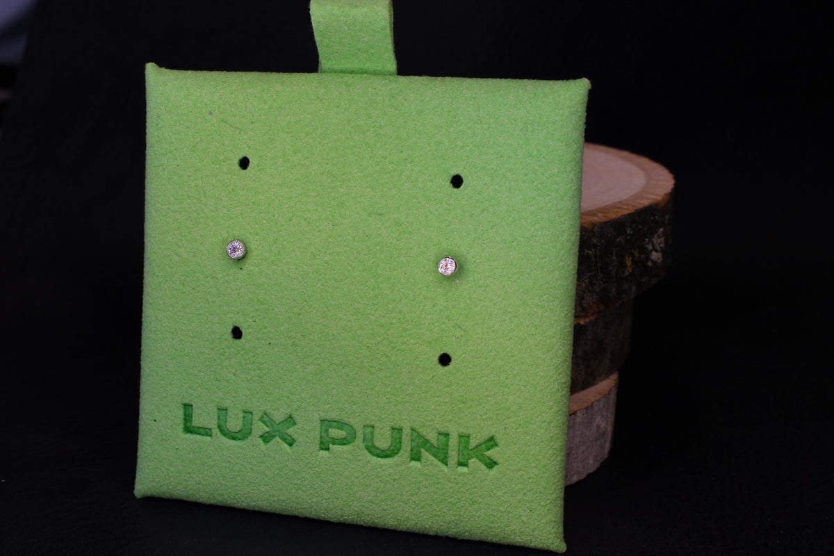 Small Moissanite and White Gold Threadless Earring