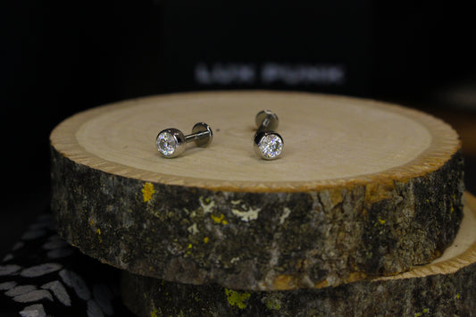 Large Moissanite and White Gold Threadless Earring