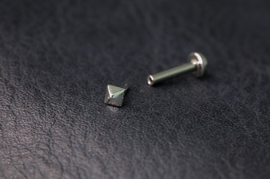 White Gold Tiny Pyramid Stud Threadless Earring