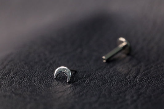 White Gold Moon Threadless Earring