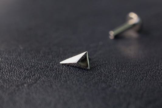 White Gold Long Pyramid Stud Threadless Earring