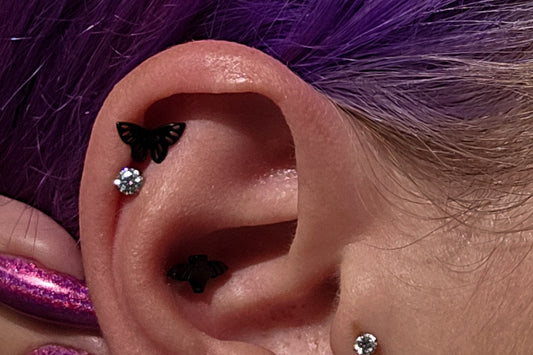 3D Black Butterfly Titanium Threadless Earring
