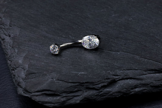 Oval Moissanite Hybrid Bezel Navel Bar