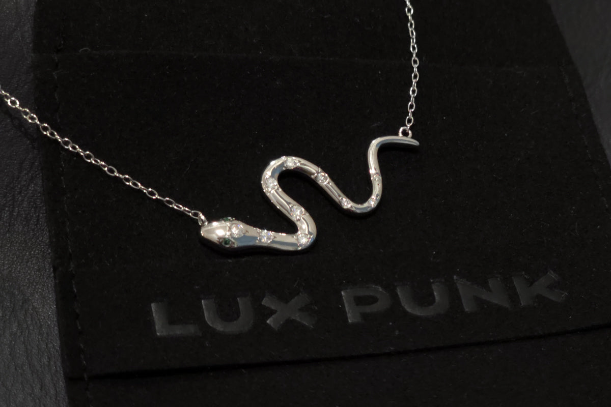 Sterling Silver and Moissanite Snake Necklace