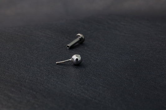 White Gold Round Bead Threadless Earring