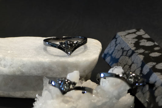 Black Metal Skull and Black Moissanite Accents Ring