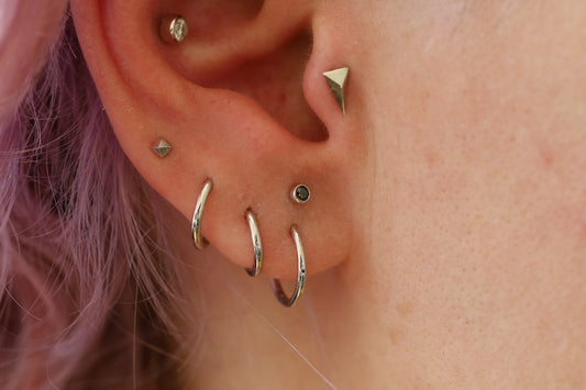 White Gold Tiny Pyramid Stud Threadless Earring