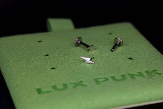 White Gold Lightning Threadless Earring