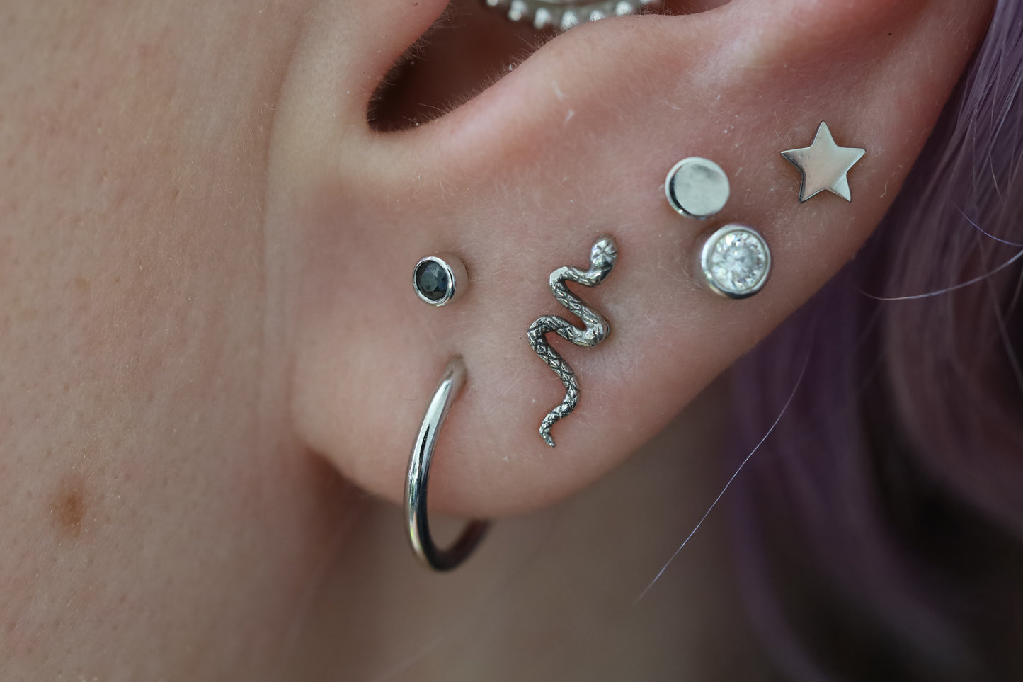 White Gold Snake Threadless Earring