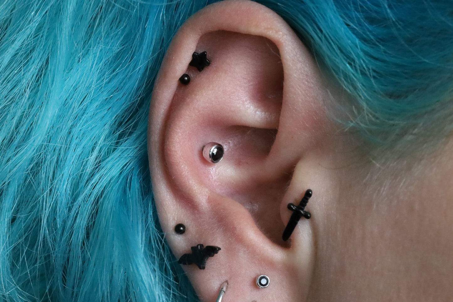 Black Cut Star Titanium Threadless Earring