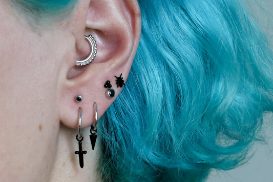 Black Tribead Threadless Earring