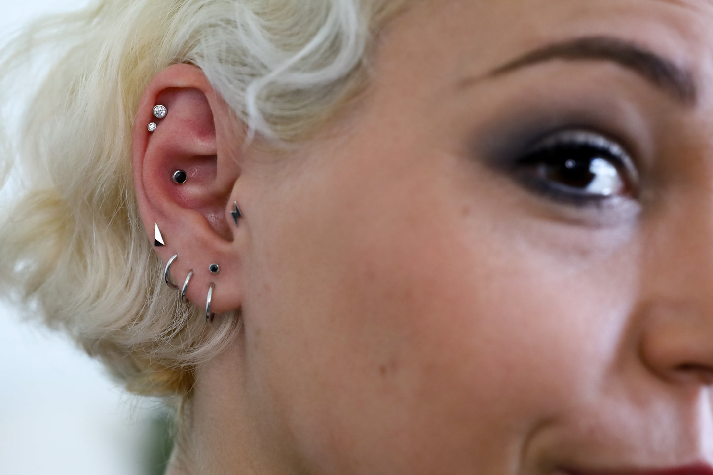 Medium Black Moissanite and White Gold Threadless Earring