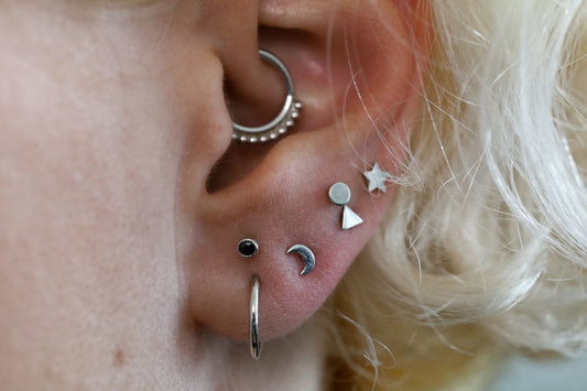 White Gold Triangle Threadless Earring