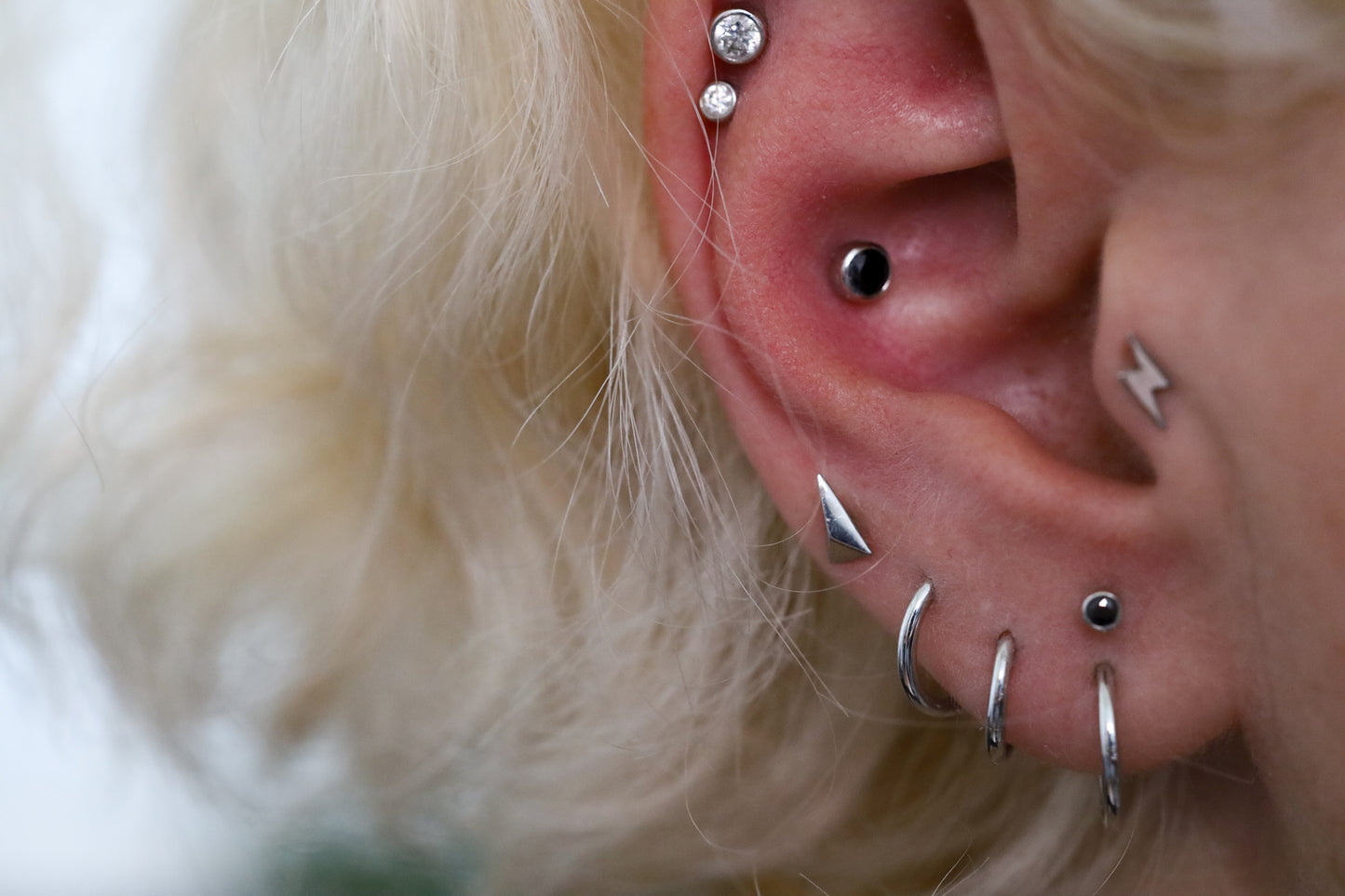 Medium Black Moissanite and White Gold Threadless Earring