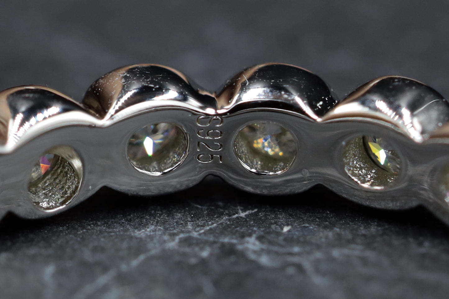 Round Moissanite Bezel Set Sterling Silver Eternity Ring