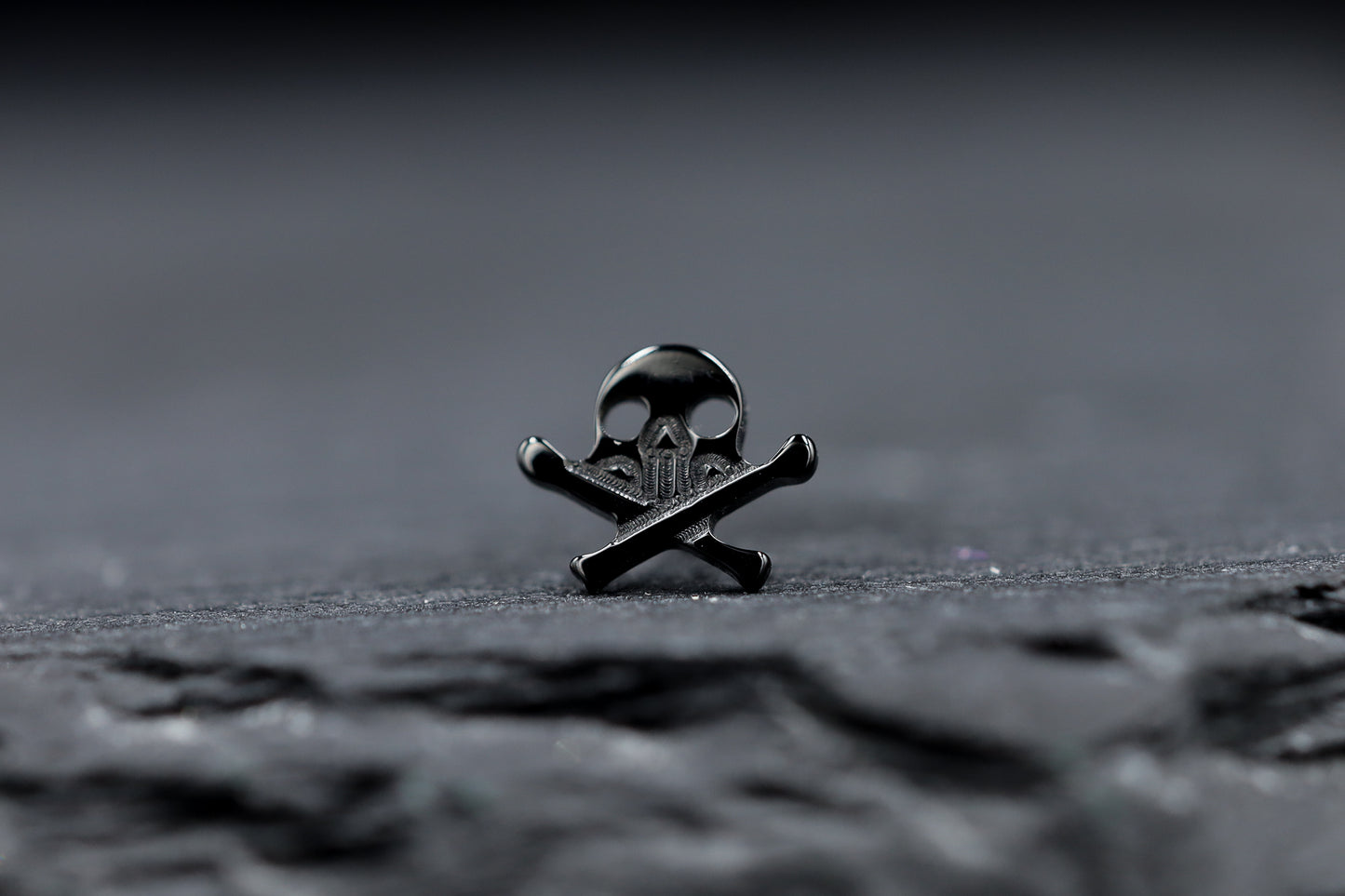 Black Skull & Crossbones Titanium Threadless Earring
