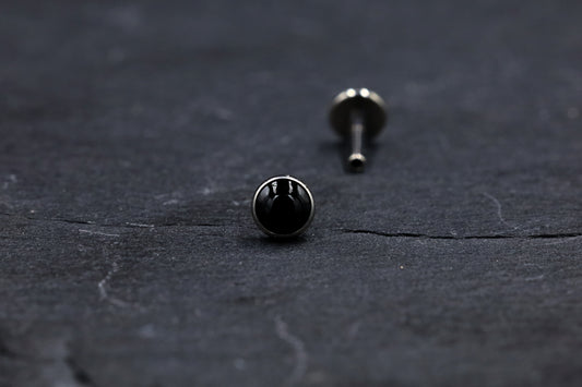 Black Onyx Titanium Threadless Earring