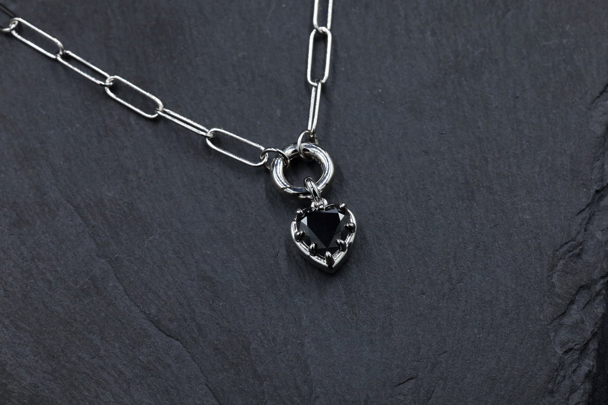 Black Moissanite Heart and Chain Necklace