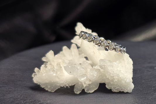 Round Moissanite Bezel Set Sterling Silver Eternity Ring