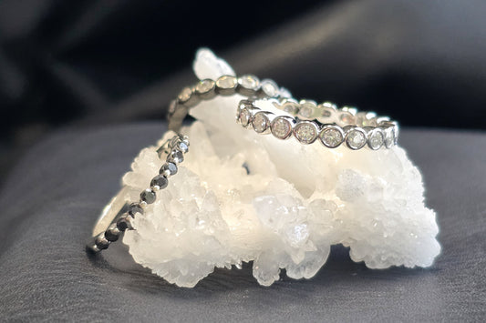 Black Moissanite Half Eternity Sterling Silver Ring