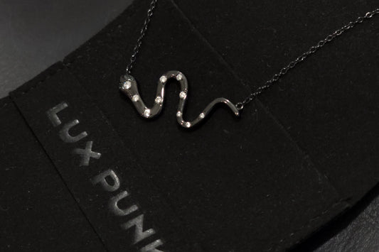 Black Metal and Moissanite Snake Necklace