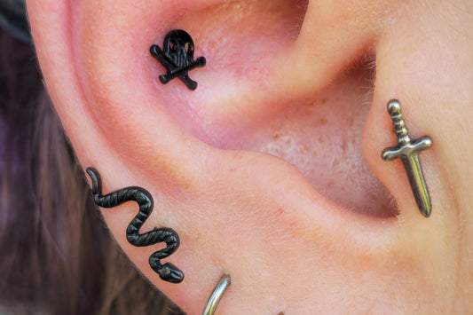 Black Snake Flatback Stud Earring