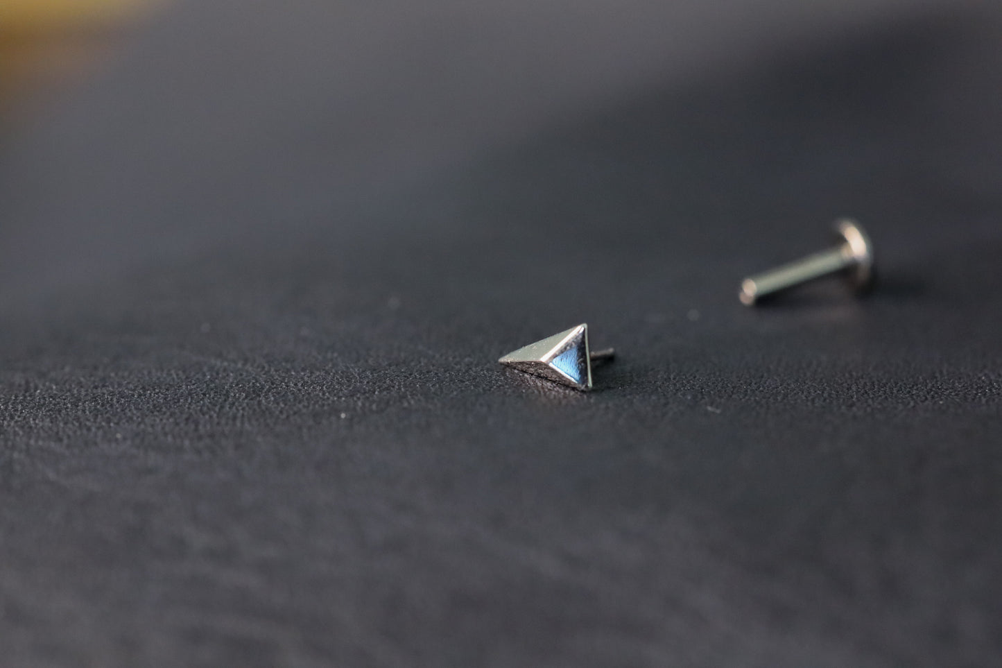 White Gold Long Pyramid Stud Threadless Earring