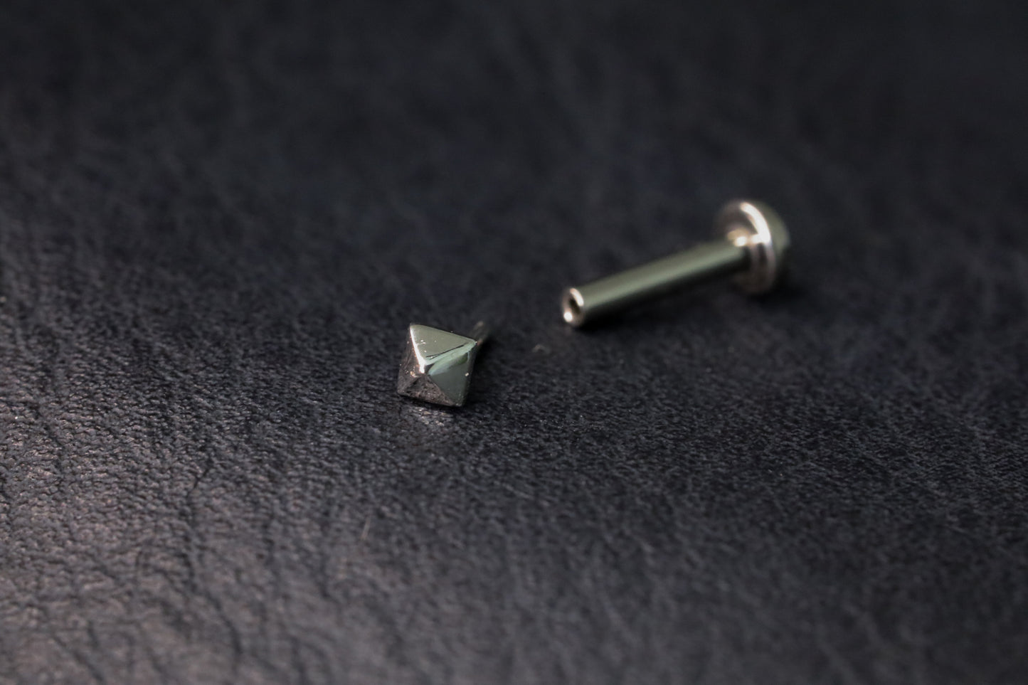White Gold Tiny Pyramid Stud Threadless Earring