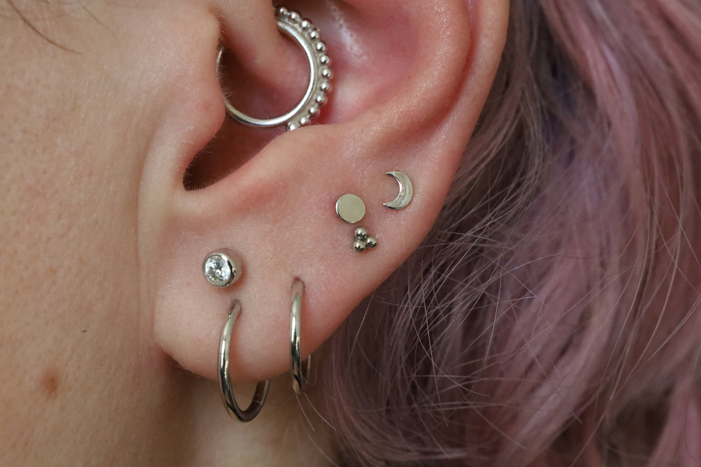 White Gold Moon Threadless Earring