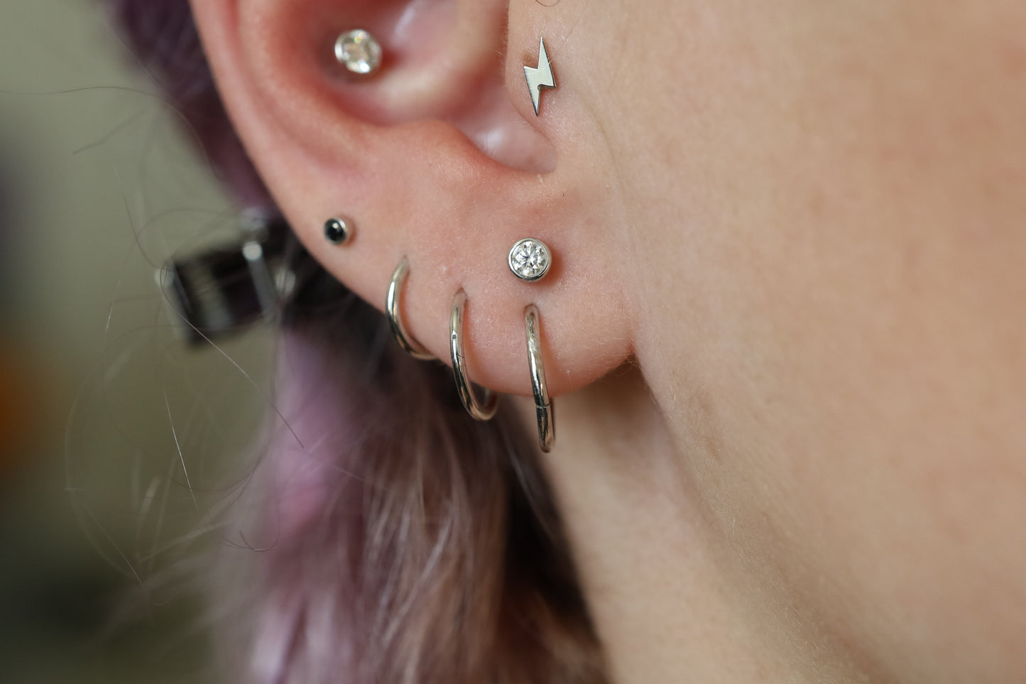 White Gold Lightning Threadless Earring