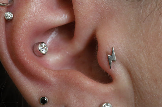 Large Moissanite and White Gold Threadless Earring