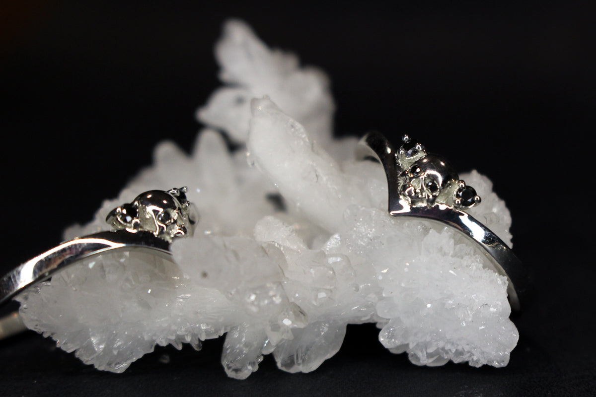 Sterling Silver Skull and Black Moissanite Accents Ring