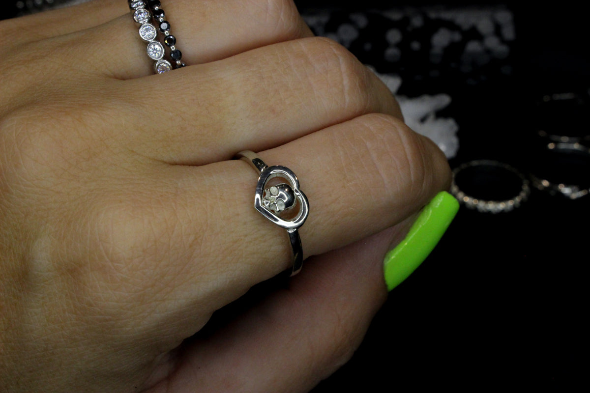 Sterling Silver Skull Heart Ring