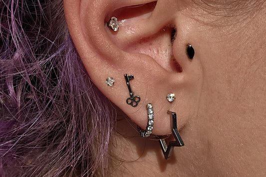 Antique Key Titanium Threadless Earring