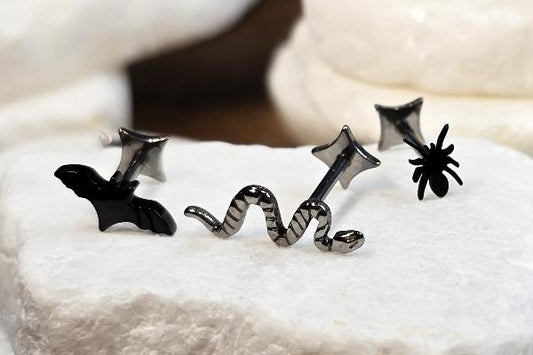 Black Bat Titanium Threadless Earring