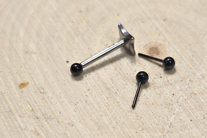 Black Round Bead Titanium Threadless Earring